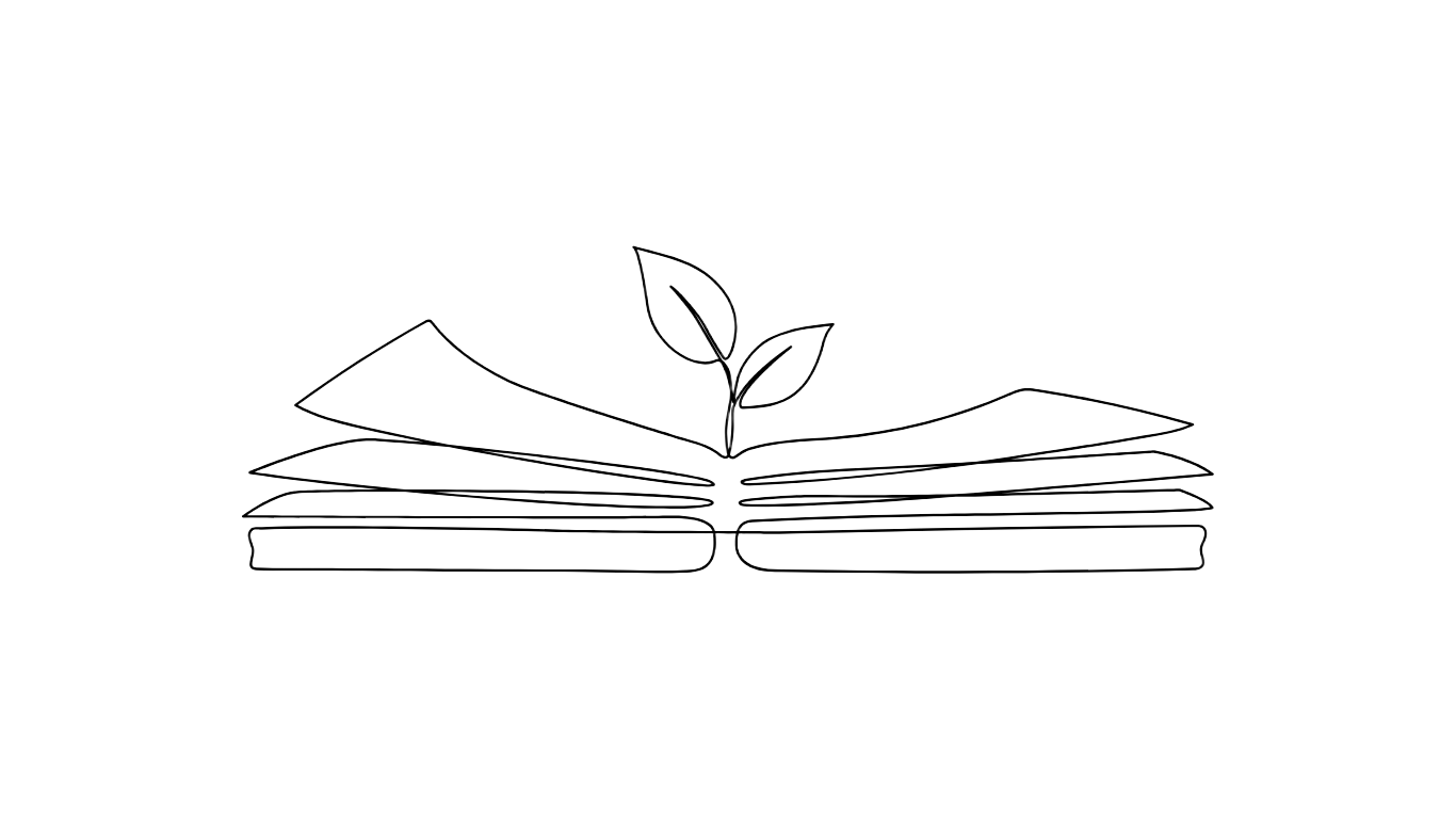 開いた本から芽が伸びるイラスト